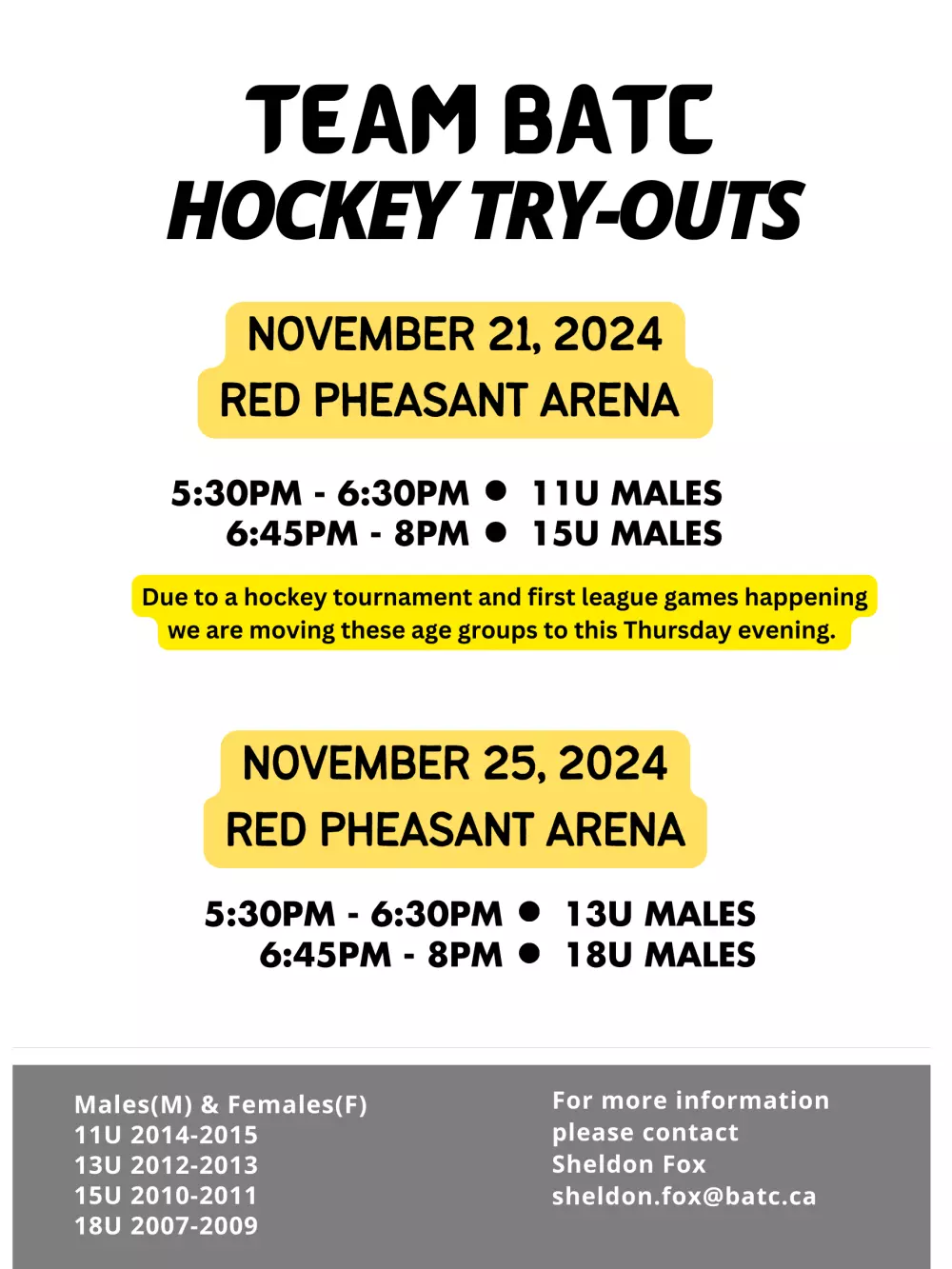 Team BATC Male Hockey Tryouts