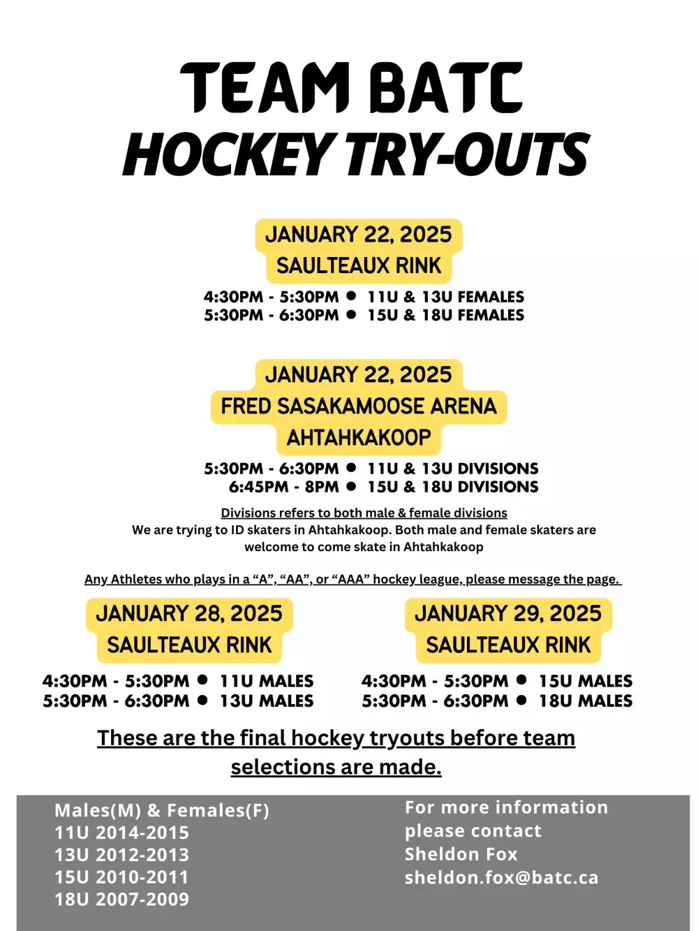 Female Hockey Tryouts (Attend tryouts at the nearest rink)