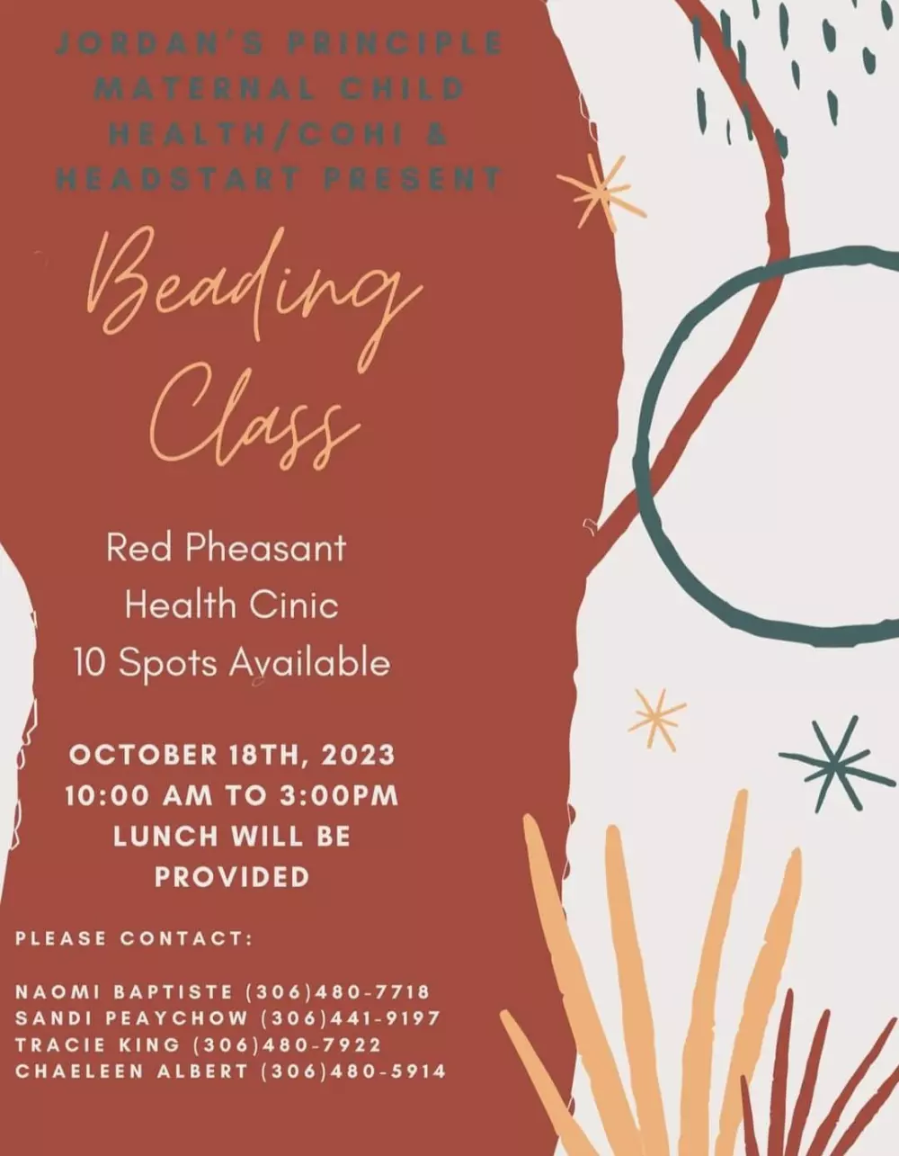 Red Pheasant Beading Class presented by Jordan's Principle Maternal Child Health COHI & Headstart