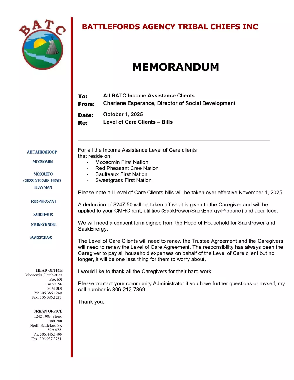 BATC Announces Monthly Deduction for Level of Care Clients